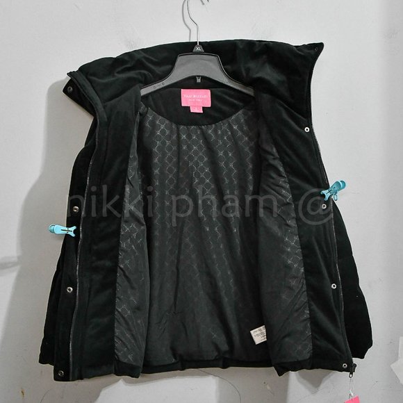 NWT NEW WOMENS ISAAC MIZRAHI NEW YORK VELVET PUFFER JACKET COAT IN black - Picture 2 of 6